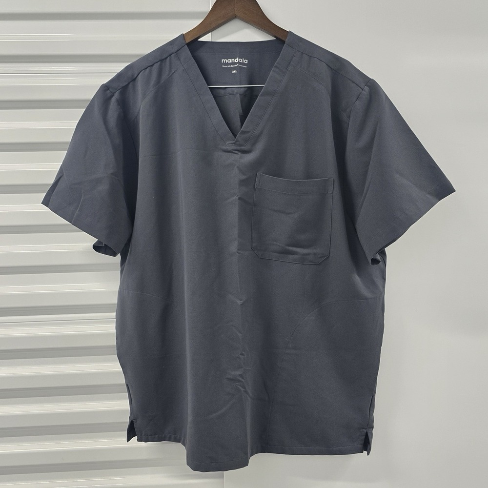 Mandala Scrub Top 2XL Gray V Neck Medical Uniform Euca-Tek Stretch
